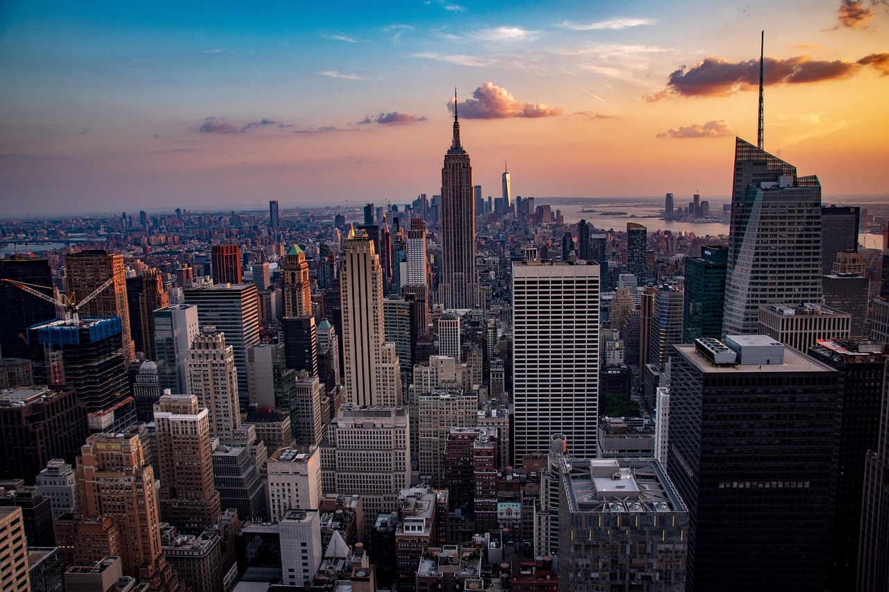 The Manhattan skyline at sunset